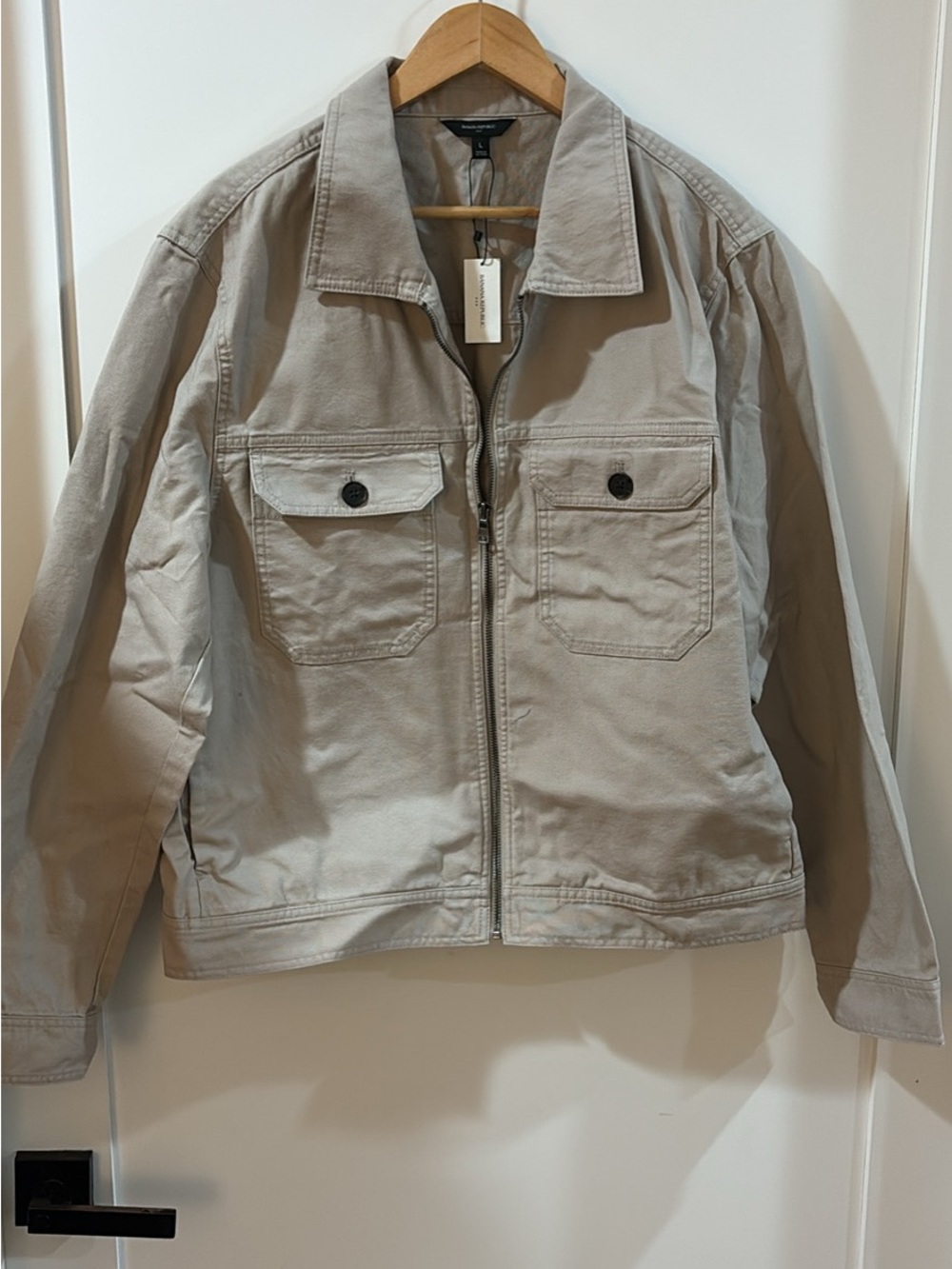 Men’s banana republic factory SZ L Light Taupe Zip-Front Work Jacket MSRP $160
